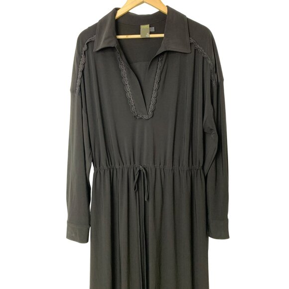 Taylor 16W Plus Black Jersey Knit Maxi Dress Collared Lace Trim RX10458 NWT - Picture 6 of 10